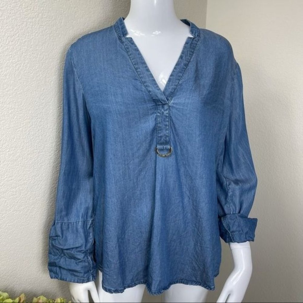 Michael Kors Blue Lightweight V-Neck Pullover Blouse Size M